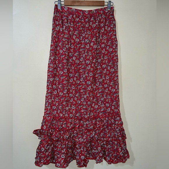 April Cornell Red Floral Maxi Skirt XS - Picture 1 of 4